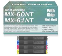 SXLXYOF pour Sharp MX-60NT MX-61NT MX-2651 3051 3551 4051 3071 3571 4071 5051 6051 5071 6071 Cartouches de Toner compatibles Haute capacité Haut rendement Travail,4Pack-MX 60NT