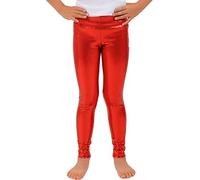 SXME MIGHT SAY Legging métallique brillant effet mouillé pour enfant avec taille extensible, Red, 9-10 ans