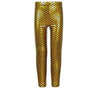 SXME MIGHT SAY Leggings métalliques fins holographiques en écailles de poisson pour filles, parfaits pour la discothèque et la danse, or