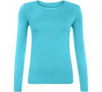 SXME MIGHT SAY T-shirt élégant et polyvalent pour femme, manches longues, col rond, extensible, uni, décontracté, haut essentiel, chemisier assorti, turquoise, indispensable dans chaque