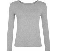 SXME MIGHT SAY T-shirt élégant et polyvalent pour femme, manches longues, col rond, extensible, uni, décontracté, haut essentiel, chemisier, argent assorti, indispensable dans chaque