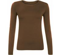 SXME MIGHT SAY T-shirt élégant et polyvalent pour femme, manches longues, col rond, extensible, uni, décontracté, haut essentiel, chemisier assorti, moka, indispensable dans chaque