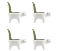 Sxmrmnx 4X Mignon Chat en Céramique Jardin Pot de Fleur Animal Image Cactus Plante JardinièRe Succulente Plante Conteneur Décoration de Table Blanc