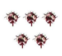 Sxmrmnx 5X Bourgogne Poussiéreux Rose Rose Bouquet - Champagne Blush Blooming Pivoine avec Eucalyptus Réel Parfaites Fleurs de Mariage Nuptiale