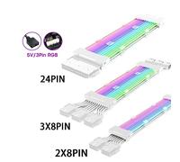 Sxmrmnx Boîtier PC Extension PSU Câble ARGB ATX 3X8PIN PCI-E GPU Neon Color Line ARGB Streamer Transfert Carte Graphique Câble d'alimentation Installation Facile