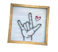 Sxmrmnx Décoration Murale en Bois, Peinture de Décoration Murale pour, Cadre Photo en Bois avec Langue des Signes Love You, Décoration Murale Artisanale