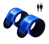 Sxmrmnx Lot de 2 Brassards RéFléChissants Rechargeables par USB, Bande Lumineuse Haute Visibilité pour Coureurs, Motards, Marcheurs, PropriéTaires d'animaux, Bleu