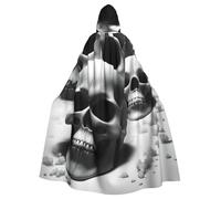 SXOOGE Cape d'Halloween unisexe à capuche avec têtes de mort noires et blanches pour uniforme à capuche