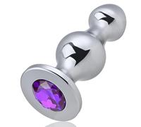 SXOVO Plug Anal en Métal Perles Anales à Double Boule pour Massage Prostate et Masturbation Anale Sextoy Anal Butt Plug avec Diamant Violet Sex Toýs Anals pour Femme Homme Couple