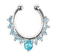 SXQCKJ Bijou de Septum Sans Piercing, Anneau Factice À Clip Orné Onze Pierres CZ Multicolores(Silver blue diamond)