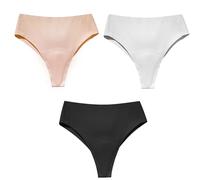 SXQCKJ Lot De 3 Strings Invisibles Anti-Transpiration pour Femme, Taille Haute, sans Coutures, Effet Camel Toe(3pcs-4,M)