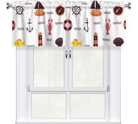 SXQCKJ Rideau Cantonnière Bohème Vintage À Motif Floral pour Cuisine, Rideaux Rétro en Similibois avec Passe Tringle pour Chambre, Salle de Bain(Ocean Theme1)