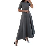 SXQCKJ Robe Femme Automne Élégante Manches Courtes Col Rond Mi Longue Robe T Shirt Casual Cintrée Slim Fit(L)