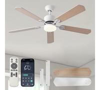 SXQYSM Ventilateur de Plafond avec Lumière et Télécommande, Silencieux Dimmable Ventilateur Plafond LED, 6 Vitesses, 5 Pales, Plafonnier Ventilateur pour Chambre, Salle de Séjour (Blanc, 132CM)