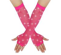 SXRQ Blingbling Gants de fête creux pour concert Mitaines en dentelle, Rose rouge fluo, taille unique