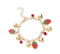 SXRQ Breloque en forme de fruit multifonction avec cœur fraise, cerise, cœur et perles, accessoire pour femme, ajustement réglable, matériaux en alliage, as shown, Métal