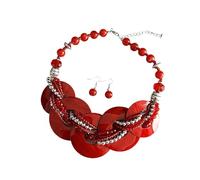 SXRQ Parure de bijoux avec collier de perles et boucles d'oreilles assorties - Convient à tous les tons de peau - Bijoux en coquillage naturel 4 teintes, One Size, Comme décrit, Comme décrit.