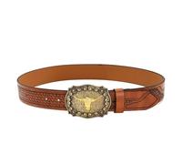 SXRQ Western Leathers Ceinture de cowboy en métal avec boucle gravée florale pour homme et femme, 120 cm., taille unique