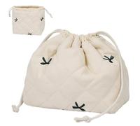 SXS LACONIC Trousse de maquillage avec cordon de serrage, sac à cosmétiques matelassé en coton, joli organisateur coquette, petite trousse de maquillage pour sac à main, pochette de voyage portable