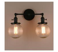 SXSaelciun Applique Murale LED Double Style Industriel Moderne Vintage, idéale pour loft, Bar ou Cuisine. Luminaire raffiné avec Globe en Verre Transparent côtelé (Chrome) (Couleur : Noir)