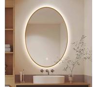 SXSaelciun Miroir de courtoisie Ovale LED doré 91 x 71 cm - Intensité Variable, antibuée, 3 réglages de température de Couleur, Cadre en métal incassable, idéal pour décorer Un Mur