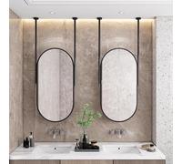 SXSaelciun Miroir de courtoisie Ovale Mural, Miroir de Plafond avec tiges de Suspension flottantes, Cadre en métal Noir, Miroir de Maquillage et de Rasage, pour la Maison ou l'hôte