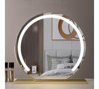 SXSaelciun Miroir de courtoisie Rond Noir éclairé sur Pied - Températures réglables à 3 Couleurs pour Le Maquillage et la Routine beauté, idéal pour décorer Une Coiffeuse