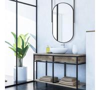 SXSaelciun Miroir Mural pour Salle de Bain, Miroir de courtoisie avec Cadre en métal Noir, Montage au Plafond, Miroir décoratif Flottant pour Maquillage et Rasage avec Double Perch