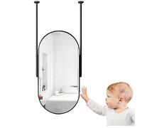 SXSaelciun Miroirs Suspendus pour Salle de Bain, miroirs ovales en Verre avec Cadre en métal Noir, Miroir de Maquillage Mural Flottant décoratif - Perche de Montage au Plafond pers