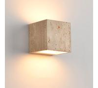 SXSCARKX Applique Murale carrée en Pierre Naturelle travertin Jaune de 12 cm (4,72 po), Style wabi-sabi rétro, idéale pour la décoration intérieure, l'éclairage vers Le Haut et vers Le Bas,