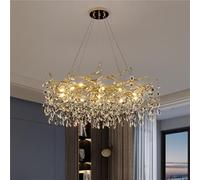 SXSHEYS Lustre Moderne Rond de Luxe en Cristal doré, Motif Branches d'arbre, idéal pour Salle à Manger, Cuisine, Chambre et Salon, diamètre 80 cm.