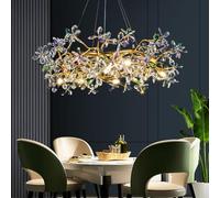 SXSHEYS Lustre Rond et Long doré en Forme de Fleurs de Cristal colorées, idéal pour Une Villa de Luxe, Un Salon ou Une Salle à Manger. Lustre à LED en Forme de Branches d'arbre.
