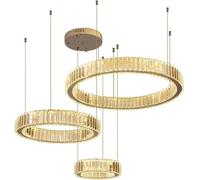 SXSHEYS Suspension Moderne LED à 3 Anneaux en Cristal chromé, Grand Format, dimmable, Ronde, idéale pour Salle à Manger, Salon, Chambre, Hall d'entrée ou îlot de Cuisine.