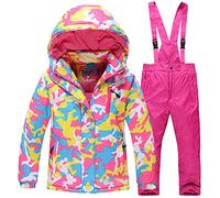 SXSHUN Combinaison de Ski Enfant Garçon Fille Ensemble 2pcs Veste de Ski + Salopette Pantalon Tenue de Ski Imperméable Coupe-Vent Vêtements de Neige, Rose, 7-8 Ans