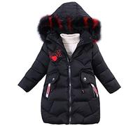 SXSHUN Doudoune Enfant Fille Manteau d'hiver Princesse Fourrure Parka à Capuche Blouson Veste Epais Chaud, Noir, 12-14 Ans (l'Étiquette: 4XL/Stature: 140-155cm)