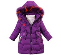 SXSHUN Doudoune Enfant Fille Manteau d'hiver Princesse Fourrure Parka à Capuche Blouson Veste Epais Chaud, Violet, 9-10 Ans (l'Étiquette: 2XL/Stature: 120-130cm)