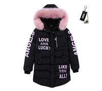 SXSHUN Doudoune Fille Enfant Parka Veste Capuche Manteau Longue Blouson Fausse Fourrure Chaud Hiver, Noir, 7/8 Ans