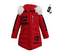 SXSHUN Doudoune Fille Enfant Parka Veste Capuche Manteau Longue Blouson Fausse Fourrure Chaud Hiver, Rouge, 12/14 Ans