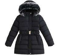 SXSHUN Doudoune Fille Garçons Manteau à Capuche Blouson Veste Chaud Blouson Hiver, Noir, 11-12 ans
