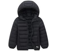 SXSHUN Doudoune Légère Enfant Chaud Blouson Manteau à Capuche Garçon Fille Hiver Veste Jacket Rembourré de Duvet Top Coton Doux et Confortable, 15-16 ans, Noir