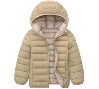 SXSHUN Doudoune Légère Enfant Chaud Blouson Manteau à Capuche Garçon Fille Hiver Veste Jacket Rembourré de Duvet Top Coton Doux et Confortable, 13-14 ans, Kaki