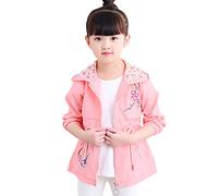 SXSHUN Enfant Fille Coupe Vent avec Capuche Fleur de Pêche Légère Blouson Imperméable Doublure Veste de Pluie Printemps Automne, Rose, 6 ans,(Taille l'étiquette:120cm)