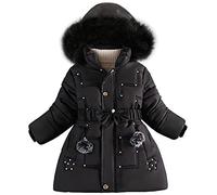 SXSHUN Enfant Fille Doudoune Princesse Manteau Veste d'hiver à Capuche Fourrure Epais Chaud Blouson Doublure Polaire, Noir, 9-10 ans