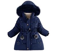 SXSHUN Enfant Fille Doudoune Princesse Manteau Veste d'hiver à Capuche Fourrure Epais Chaud Blouson Doublure Polaire, Bleu, 12-14 ans