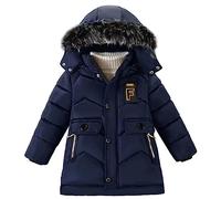 SXSHUN Enfant Manteau d'hiver Garçon Veste Chaude Avec Fourrure Capuche Matelassée Doudoune, Bleu, 2-3 ans