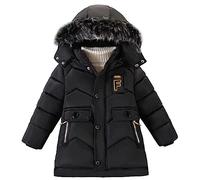 SXSHUN Enfant Manteau d'hiver Garçon Veste Chaude Avec Fourrure Capuche Matelassée Doudoune, Noir, 2-3 ans