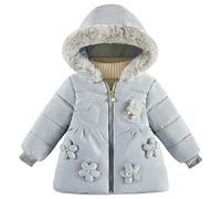 SXSHUN Enfant Manteau Fille Doudoune Veste Doublée Avec Fourrure Capuche Matelassée Blouson à Manches Longues pour Hiver, Bleu, 1-2 ans