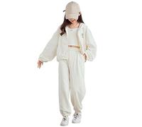 SXSHUN Ensemble de Jogging Enfant Fille 3 pièces Survetement Veste à Capuche + Gilet Sans Manches + Pantalon de Jogging pour Printemps Automne, Blanc, 13 ans-14 ans