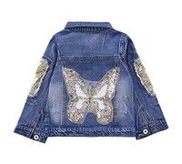 SXSHUN Fille Enfant Veste en Jean Papillon Broderie Denim Cowboy Outwear Manches Longues Jacket Top Fille Vêtement, Motif Papillon, 6 Ans / 120