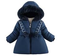 SXSHUN Fille Manteau d'Hiver à Capuche Enfant Veste Chaude Matelassée avec Perles, Bleu foncé, 3-4 ans
